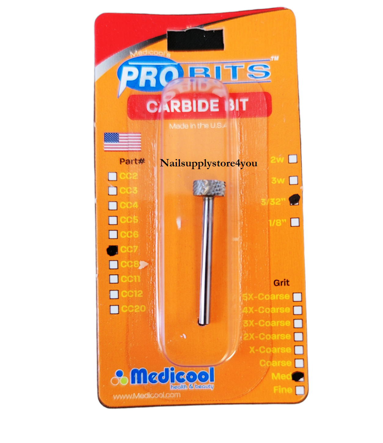 Brocas de carburo profesionales Medicool de grano MEDIANO 3/32 - (CC7)