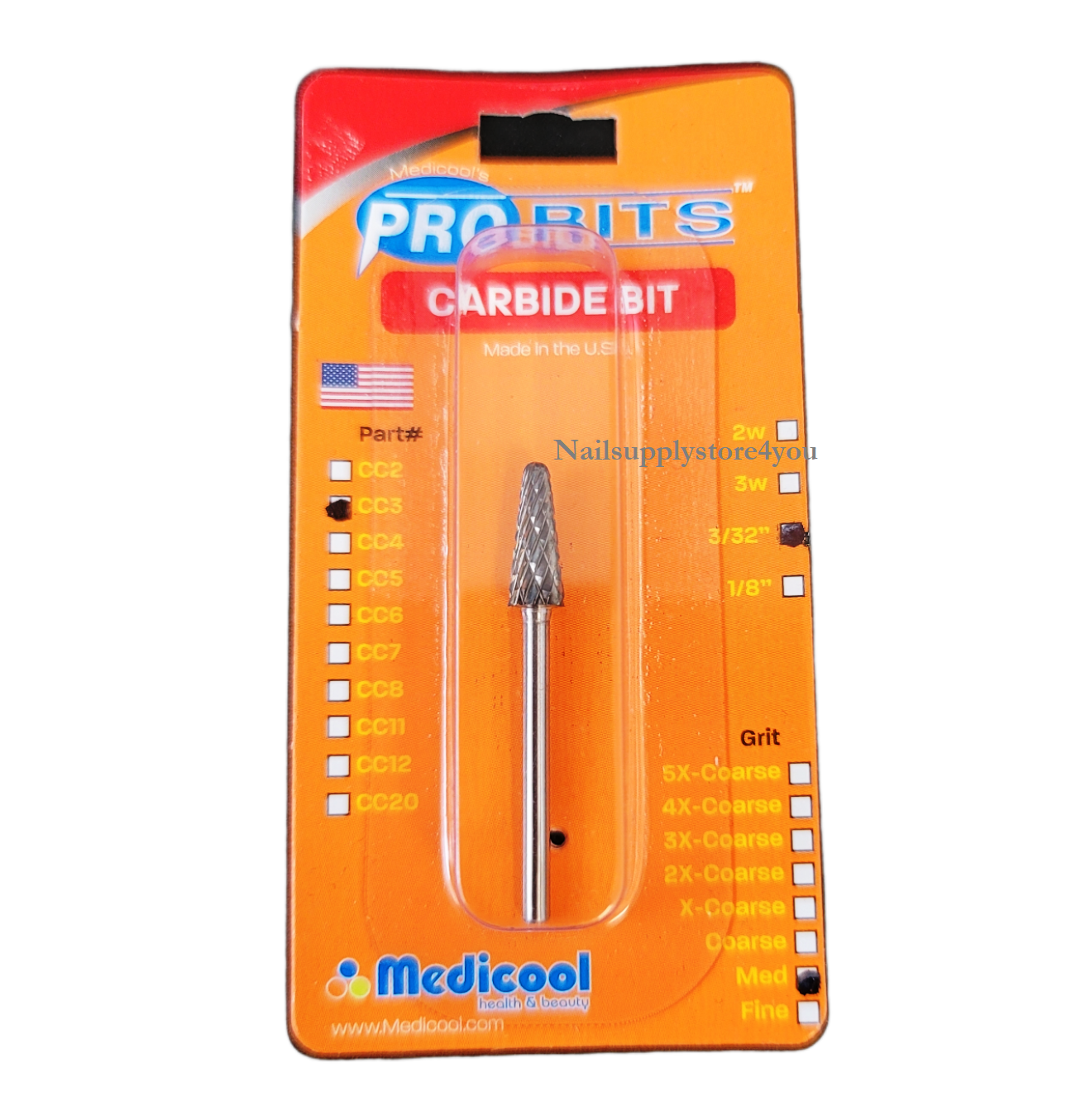 Mũi khoan cacbua chuyên nghiệp Medicool 3/32 MÀU TRUNG BÌNH - (CC3)
