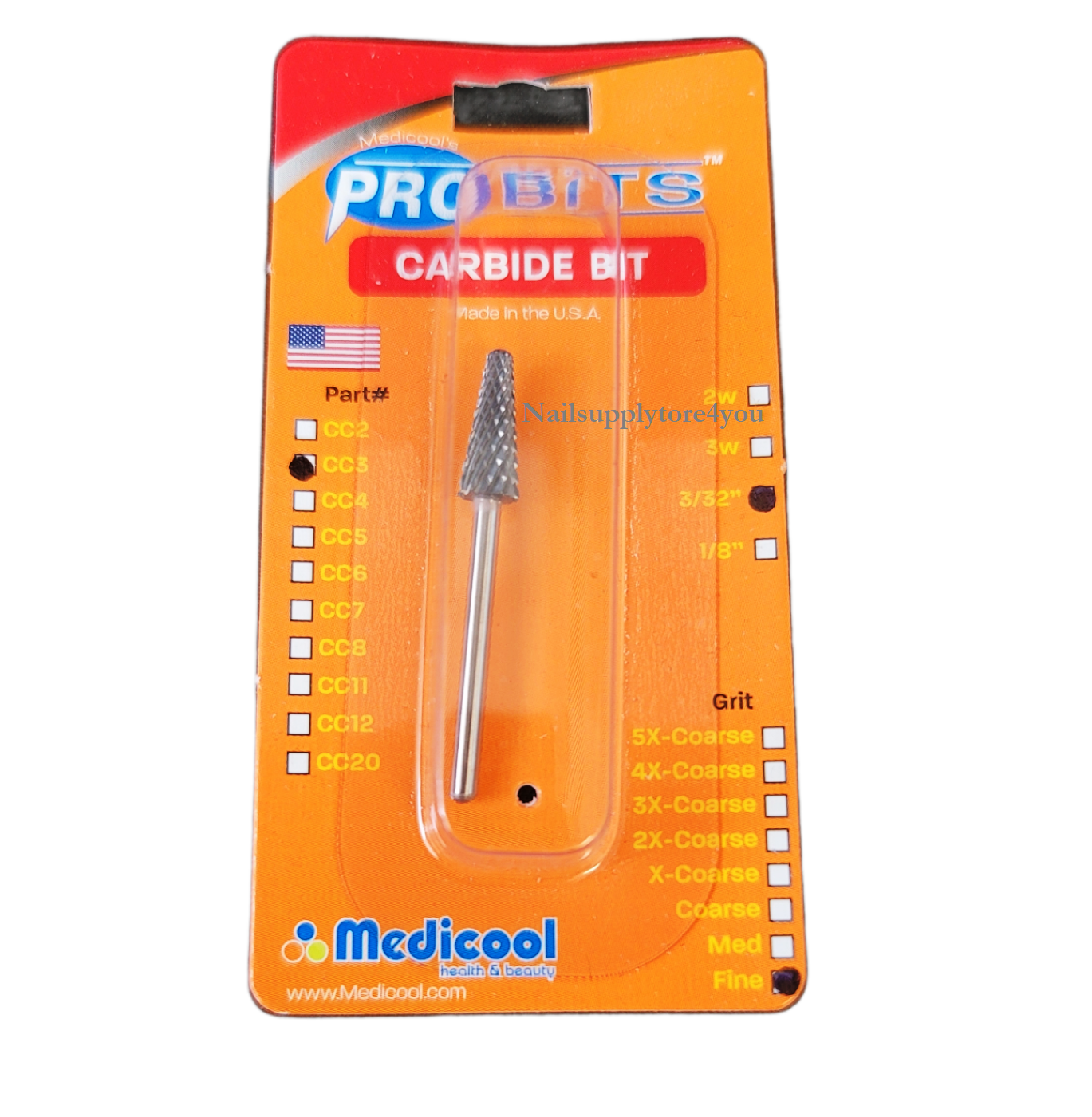 Mũi khoan cacbua chuyên nghiệp Medicool 3/32 FINE Grit - (CC3)