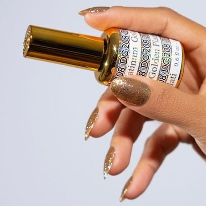 DND DC Platinum - Gel ngâm trong hiệu ứng kim tuyến lấp lánh - #208 Vàng 