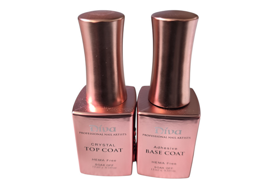 DIVA Professional Nail Soak Off Gel Base Coat & Top Coat 15ml (HEMA Free)