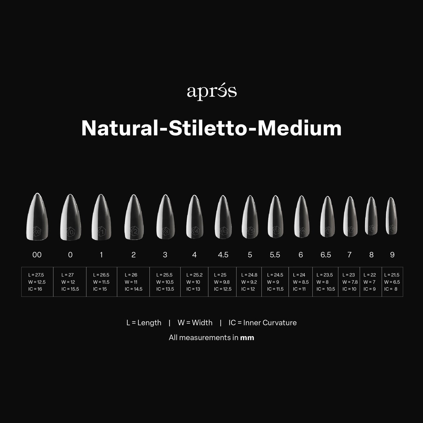 apres GEL-X Natural Stiletto MEDIUM 14 kích cỡ Hộp Mẹo - Pro 600 cái