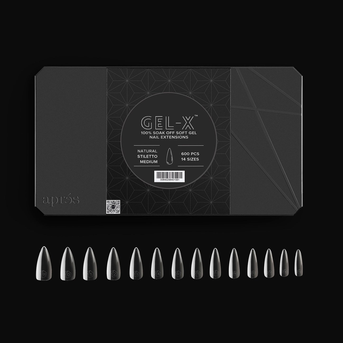 apres GEL-X Natural Stiletto MEDIUM 14 kích cỡ Hộp Mẹo - Pro 600 cái
