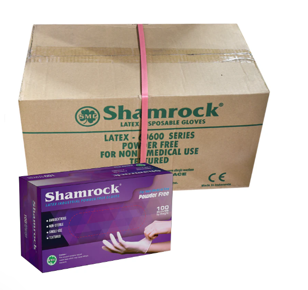 Shamrock Latex Industrial Powder Free Textured Gloves Size SMALL - Case Pack Of 1000 Gloves
