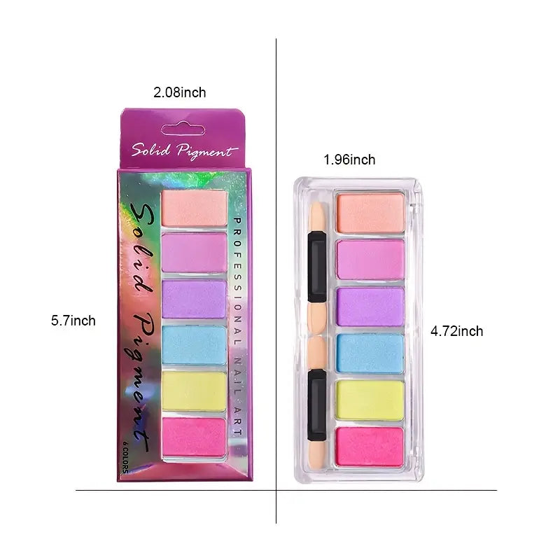 Professional Nail Art For manicure Solid Aurora Powder 6 colors set