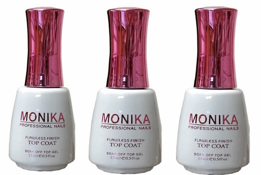 MONIKA Professional - Gel ngâm UV/LED (Không cần lau) LỚP PHỦ TRÊN - 0,5 fl.oz/15mL (Gói 3)