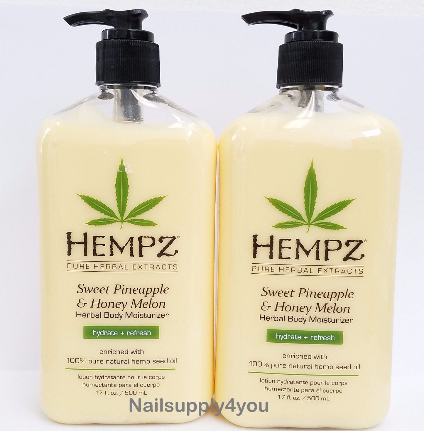 Kem dưỡng ẩm toàn thân thảo dược Hempz Lotion Sweet Pineapple &amp; Honey Melon 17oz - Gói 2 