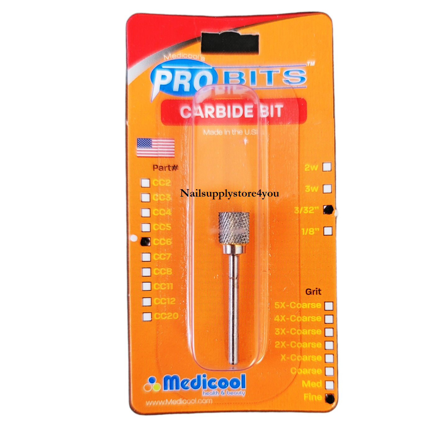 Mũi khoan cacbua chuyên nghiệp Medicool 3/32 FINE Grit - (CC6) 