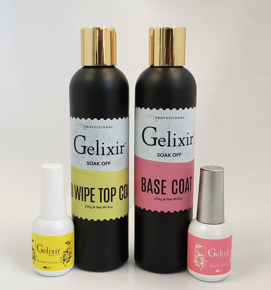 GELIXIR - Gel LED/UV Soak Off - Base de paquete que no se limpia con capa superior - Tamaño de recambio 8oz + 0.5oz