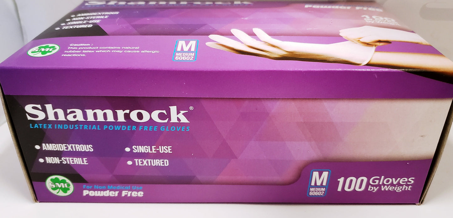 Găng tay cao su công nghiệp Shamrock Latex không bột có kết cấu - 10 hộp cỡ TRUNG BÌNH