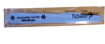 Flowery – Dũa móng tay dùng một lần lõi gỗ thon màu bạc 100/180 grit - 100 chiếc/hộp 